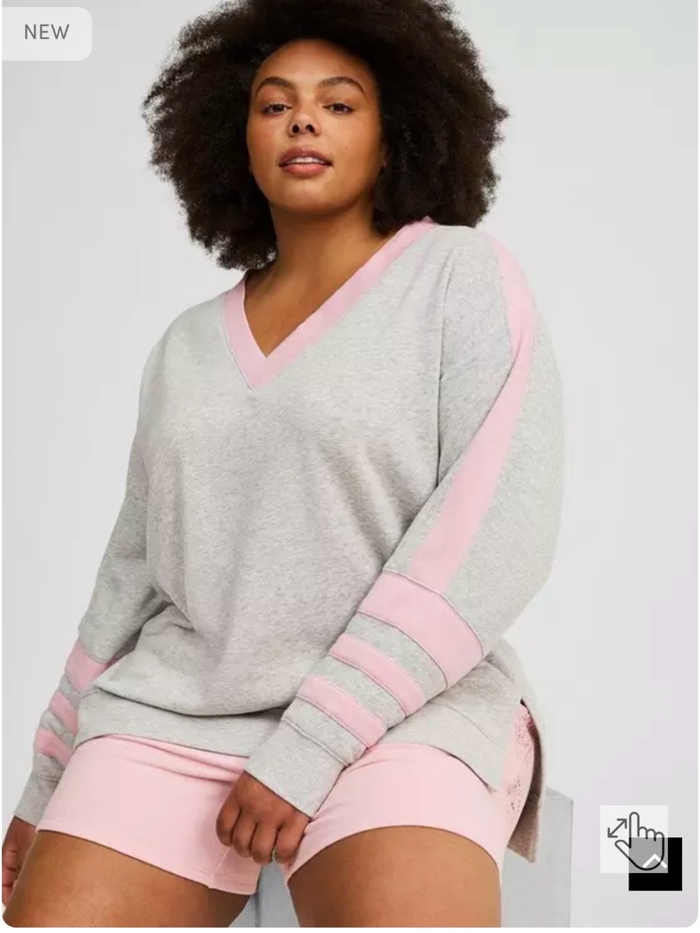 Cozy fleece oversized varsity stripe v neck sweatshirt size 2 18/20